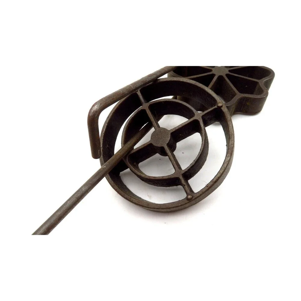 Vintage Cast Iron Rosette Irons Set Interchangeable Flower and Wheel Molds